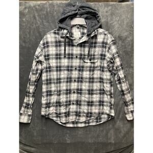 AE Plaid Flannel Removable Hooded Shirt Mens M Grunge Skater Street Wear Layered